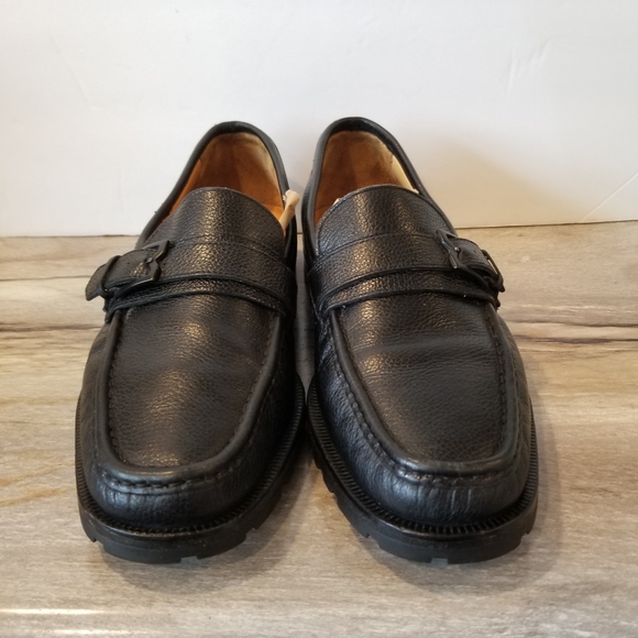 Bruno Magli Italian Buckle Loafers pebbled leather